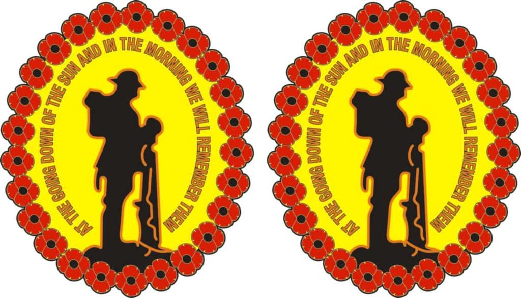 POPPY DAY CAR STICKER DECAL WITH UNION JACK "At The Going Down of the Sun" 